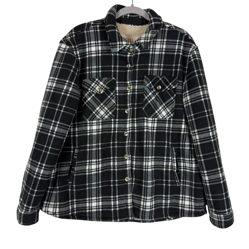 SAGE Collective Jacket Mens XL Black Plaid Fleece Sherpa Lined Button Front